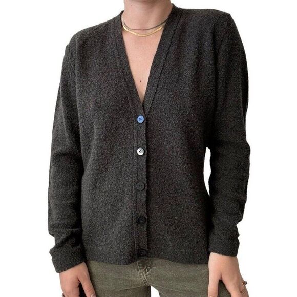 Vintage Jaeger Womens Made in Great Britain Grey Wool Preppy Cardigan sz M - Picture 1 of 9